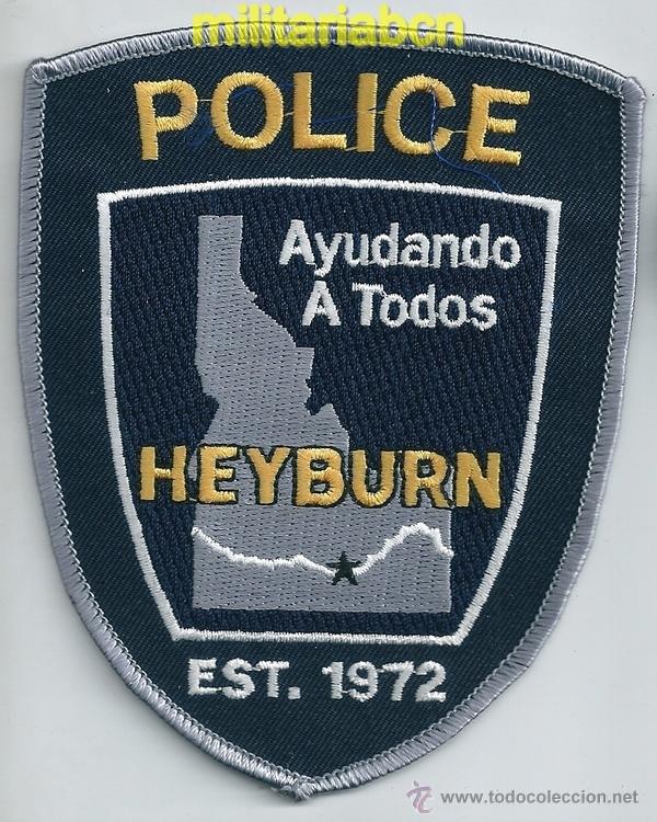 Militaria: Insignia de tela de Polic&iacute;a de los Estados Unidos. Heyburn Police.