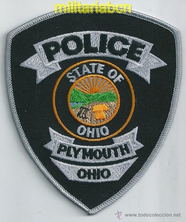 Militaria: Insignia de tela de Polic&iacute;a de los Estados Unidos. Plymouth Police. Ohio.