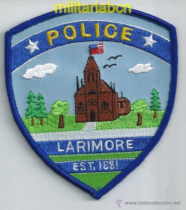 Militaria: Insignia de tela de Polic&iacute;a de los Estados Unidos. Larimore Police.