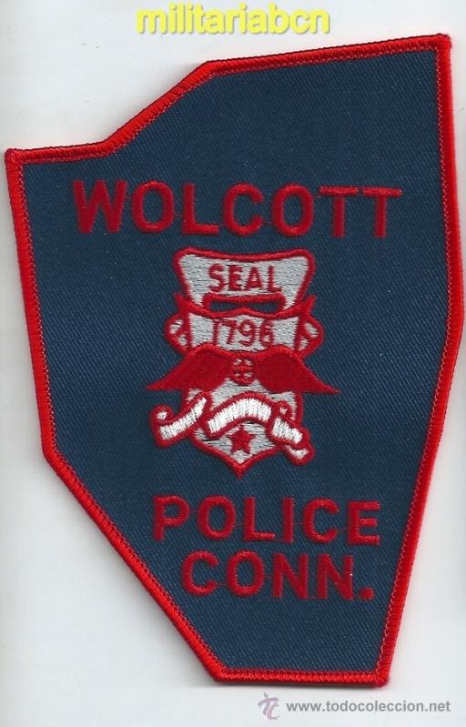 Militaria: Insignia de tela de Polic&iacute;a de los Estados Unidos. Wolcott Police. Conn .