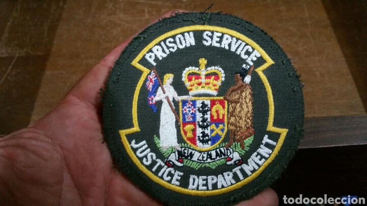 Militaria: Parche bordado del servicio de prisiones del Departamento de Justicia de Nueva Zelanda