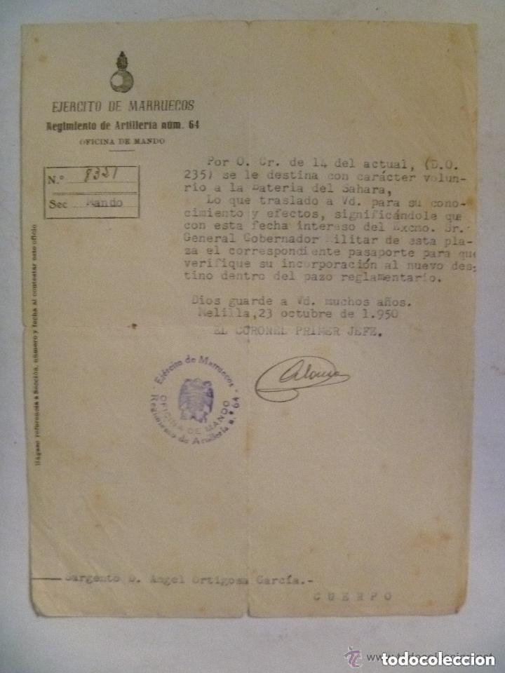 Militaria: EJERCITO DE MARRUECOS , ARTILLERIA N&ordm; 64 : DESTINO BATERIA DEL SAHARA . 1950