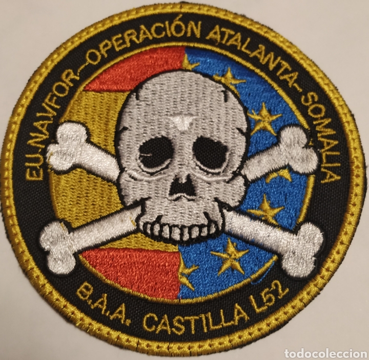 Militaria: PARCHE EMBLEMA DE BRAZO BORDADO A COLOR EUNAVFOR OPERACI&Oacute;N ATALANTA-SOMALIA