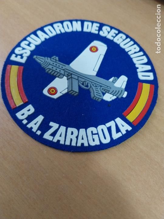 Militaria: ESCUADRON SEGURIDAD BASE ZARAGOZA EJERCITO AIRE PARCHE TELA CAUCHO 9.5CM ALTO ORIGINAL