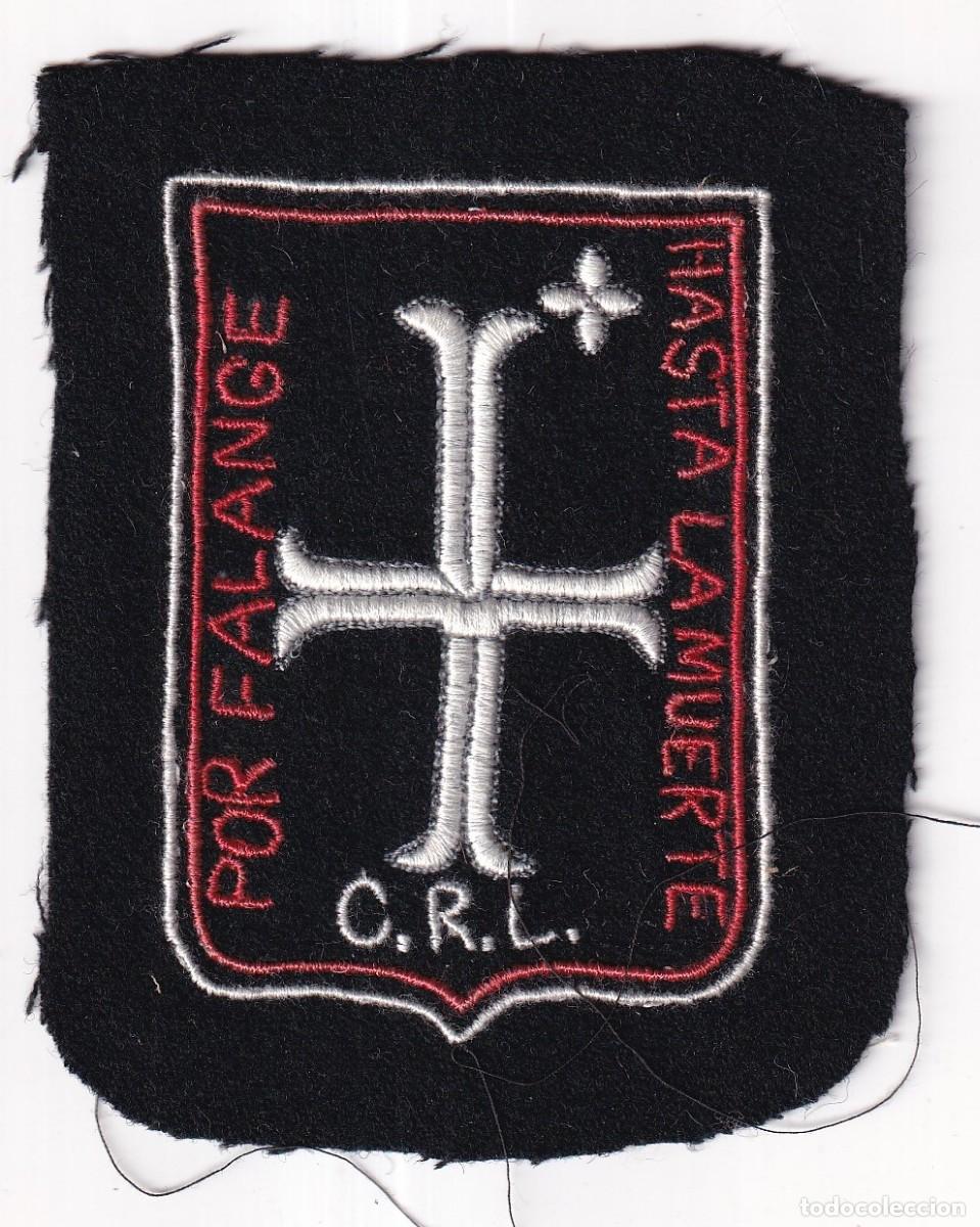 Militaria: Parche bordado o emblema de mando. Falange Bandera Asturias Cruz de la Victoria CRL hasta la muerte.
