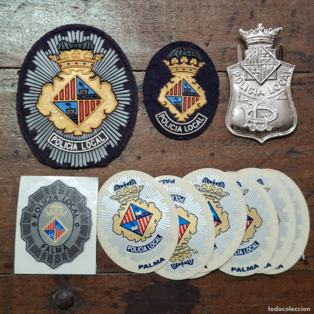 Militaria: Lote POLICIA LOCAL DE MALLORCA. placa met&aacute;lica, mas dos de pvc y pegatinas