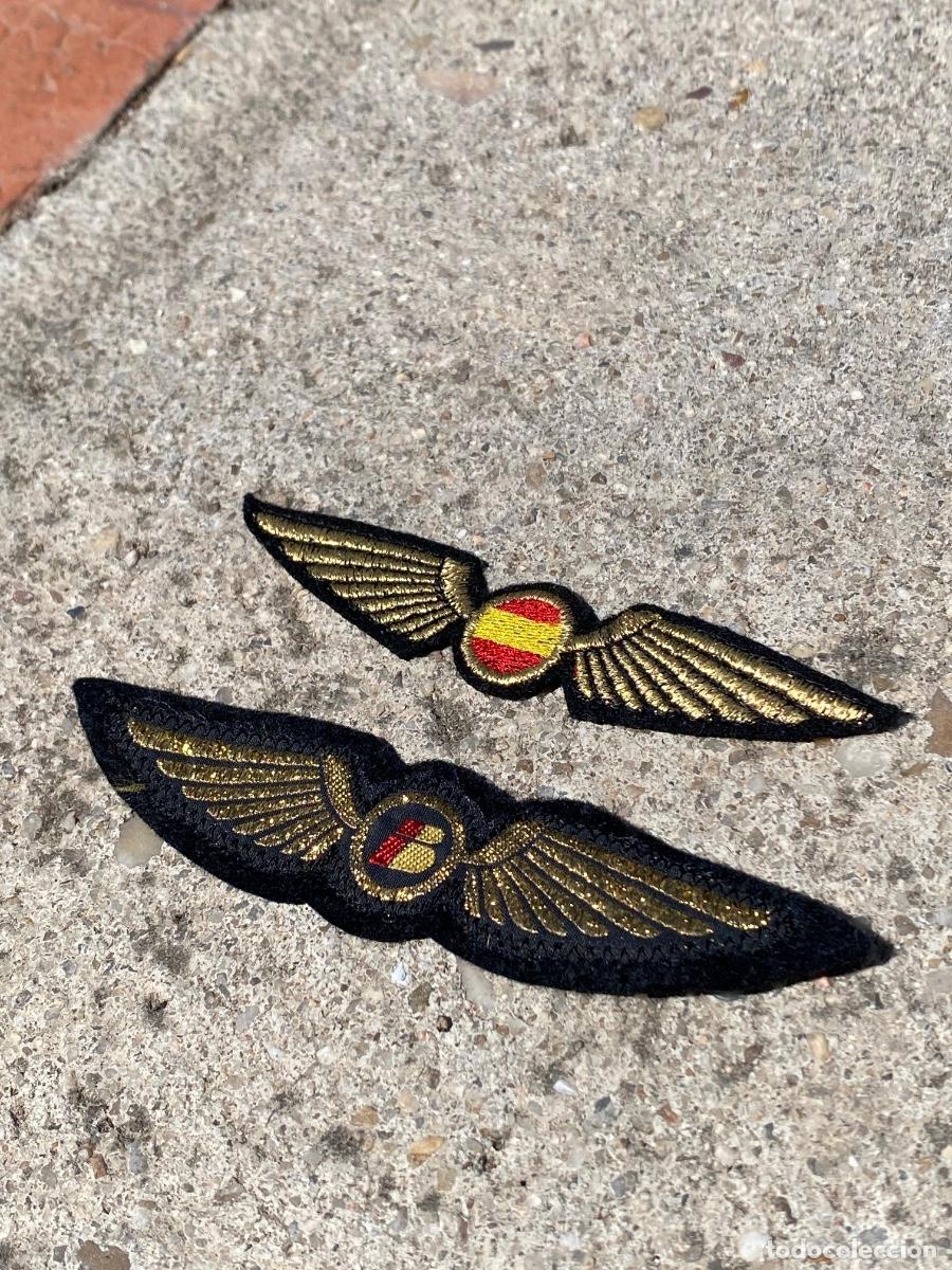 Militaria: Dos parches uniforme gorra antiguos tela alas aviaci&oacute;n civil compa&ntilde;&iacute;a a&eacute;rea Iberia 11 y 12cms