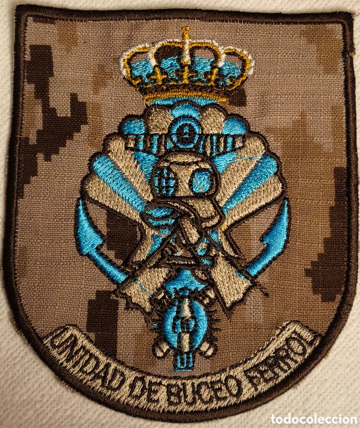 Militaria: PARCHE EMBLEMA DE BRAZO BORDADO &Aacute;RIDO PIXELADO UNIDAD DE BUCEO FERROL