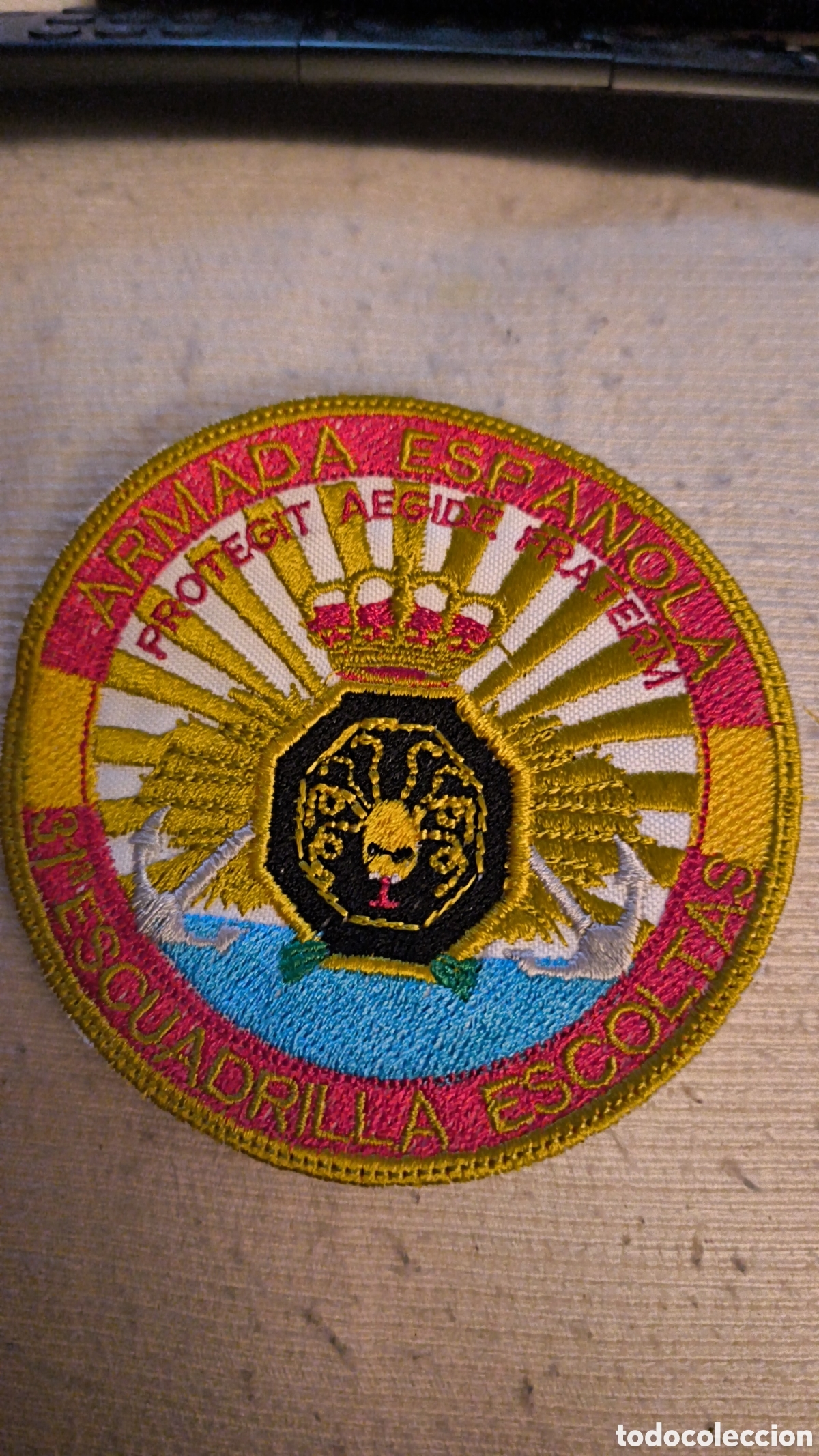 Militaria: PARCHE EMBLEMA DE BRAZO BORDADO A COLOR DE LA 31 ESCUADRILLA DE ESCOLTAS ARMADA ESPA&Ntilde;OLA
