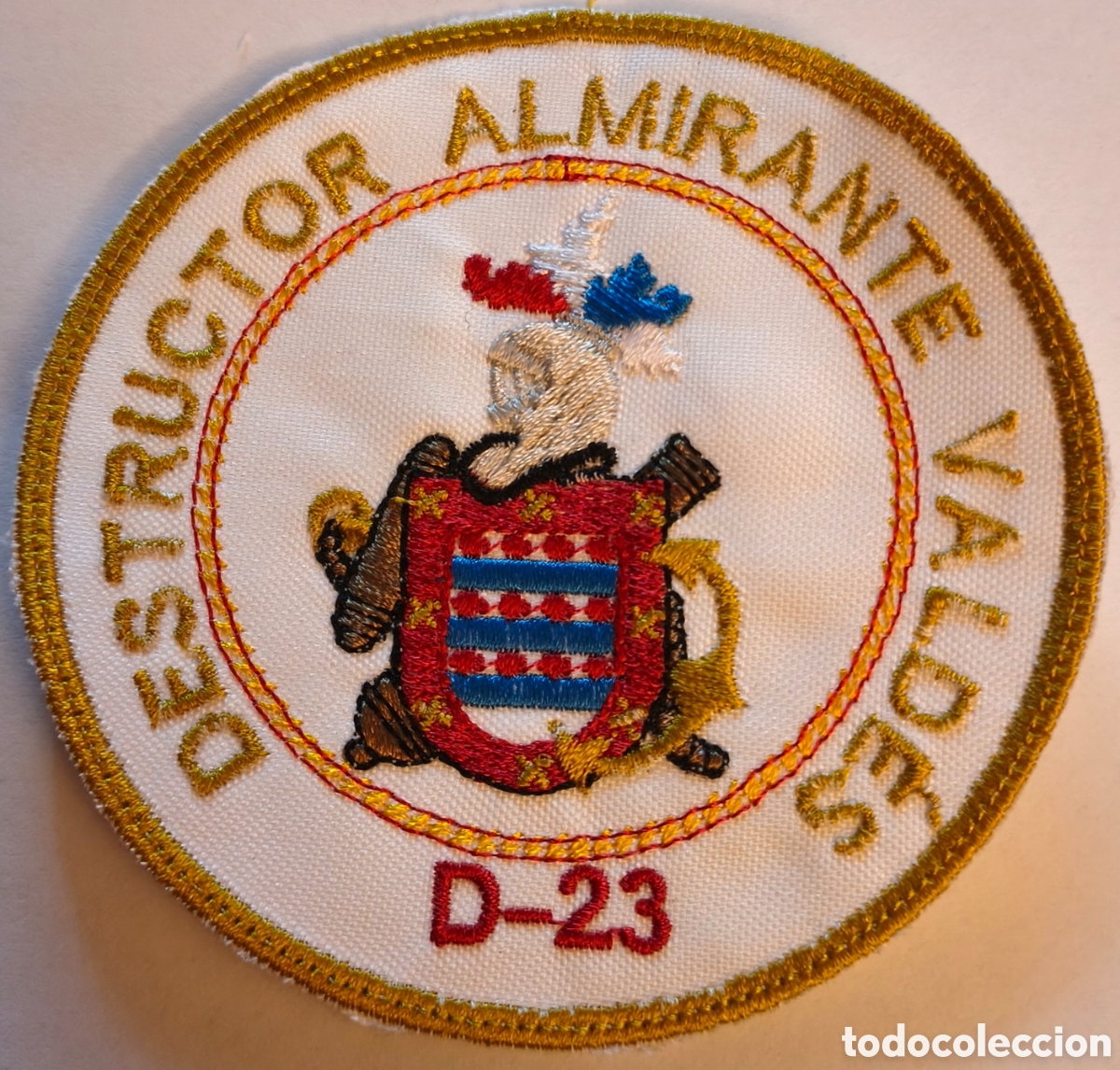 Militaria: PARCHE EMBLEMA DE BRAZO BORDADO A COLOR DEL DESTRUCTOR ALMIRANTE VALD&Eacute;S D-23