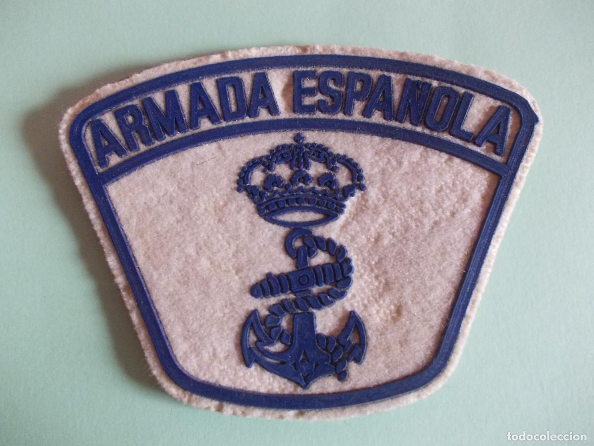 Militaria: Militar Armada Espa&ntilde;ola parche brazo manga marina escudo insignia uniforme goma fieltro militaria