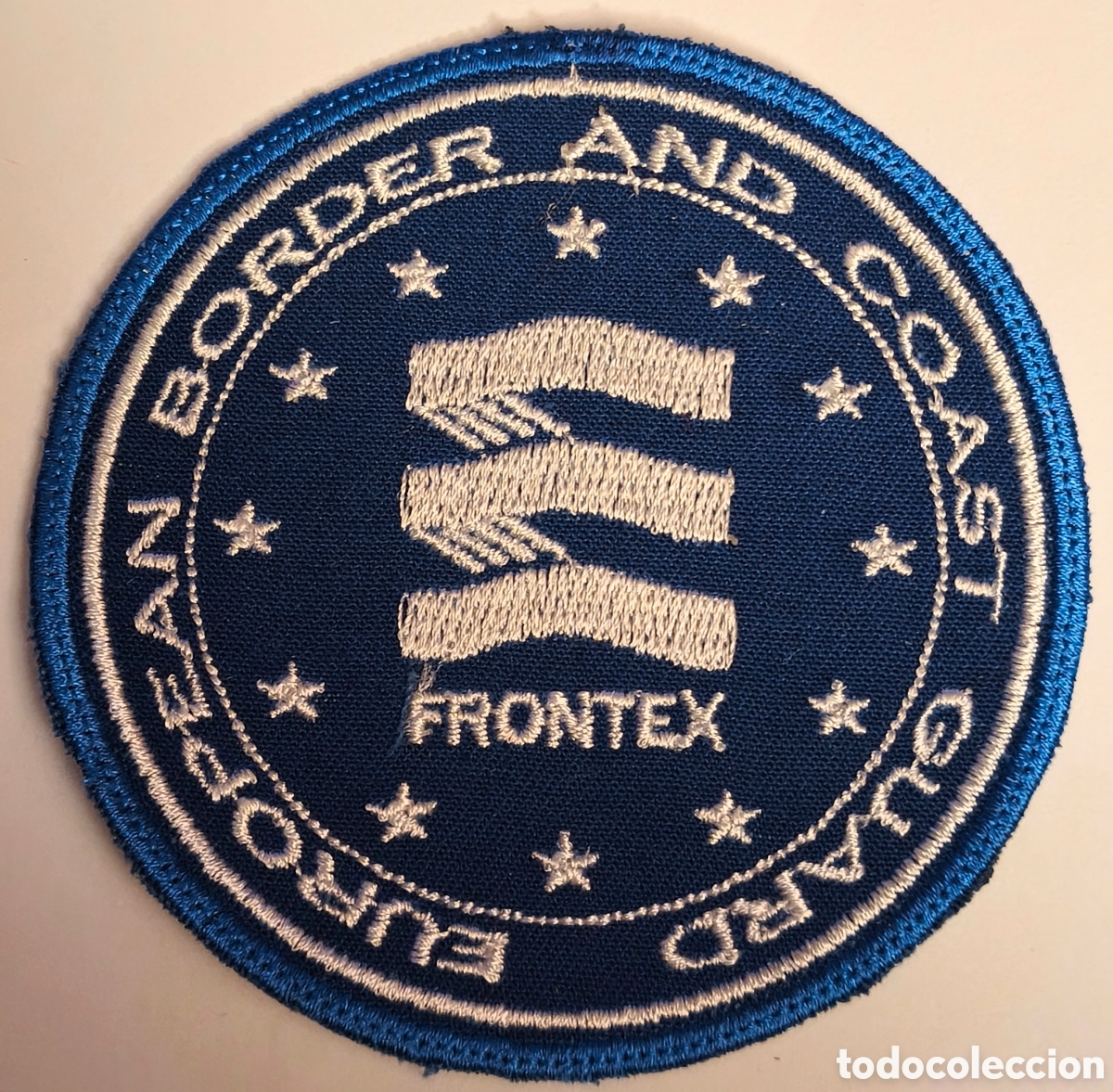 Militaria: PARCHE EMBLEMA DE BRAZO BORDADO AZUL EUROPEAN BORDER AND COAST GUARD FRONTEX