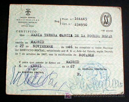 Militaria: SERVICIO SOCIAL . MADRID 1967. TARJETA DE CUMPLIMIENTO..ENVIO GRATIS&iexcl;&iexcl;&iexcl;