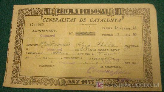 Militaria: Cedula personal 1933