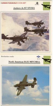 Military Antiques: 2 Fichas Aviones Militares II G.M. / Junkers Ju 87 Stuka / North American B-25 Mitchell
