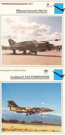 Military Antiques: 2 Fichas Aviones Militares / Mig 21 / Lockheed F-104