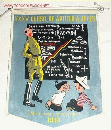 Military Antiques: ANTIGUO BANDERIN DE XXXV CURSO DE APTITUD A JEFES - 1961 - A&Ntilde;OS 50 o 60 -