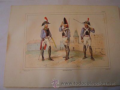 Militaria: 1853  CROMOLITOGRAF&Iacute;A DE CORONEL, GRANADERO Y FUSILERO  EN 1802
