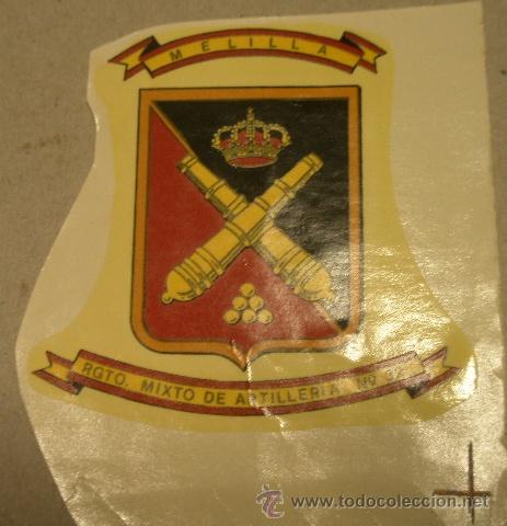 Militaria: Calcoman&iacute;a de unos 8 cms aprox. Rfto. mixto de Artiller&iacute;a n&ordm;32, Melilla