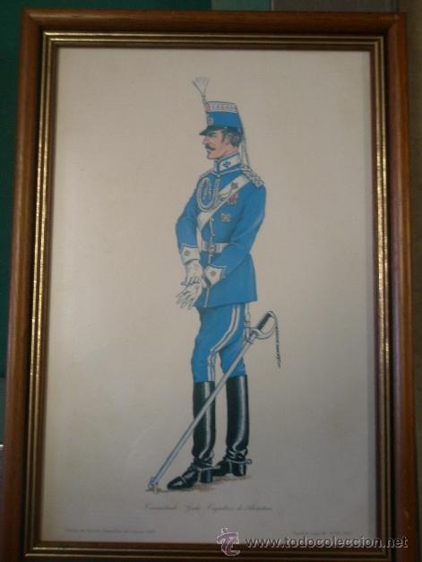 Military Antiques: L&aacute;mina enmarcada de 38 x 26 cms, Comandante-Gala-Cazadores de Alc&aacute;ntara