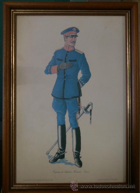 Militaria: L&aacute;mina enmarcada de 38 x 26 cms, Capit&aacute;n de Artiller&iacute;a Montada-Diario