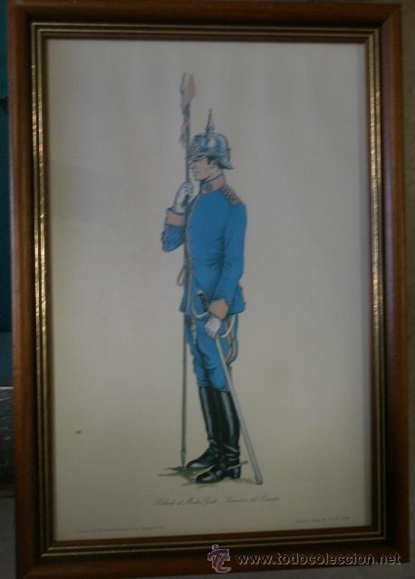 Militaria: L&aacute;mina enmarcada de 38 x 26 cms, Soldados de Media Gala-Lanceros del Pr&iacute;ncipe