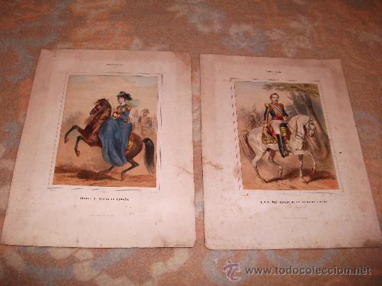 Military Antiques: Litografias coloreadas Isabel 2&ordf; Reina de Espa&ntilde;a y S M el Rey,esposo de la Reina de Espa&ntilde;a