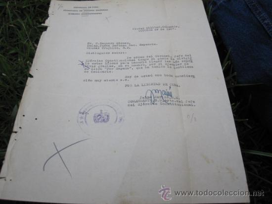 Militaria: CUBA CARTA OCT 1937- JAIME MARINE - COMANDANTE AYTE DE EJERCITO CONSTITUCIONAL A CELESTINO VAQUERO