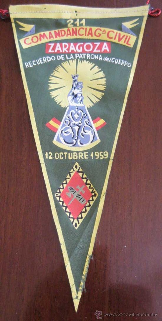 Militaria: ANTIGUO BANDERIN DE LA COMANDANCIA 211 - ZARAGOZA - GUARDIA CIVIL  - MIDE 30 CMS APROX.