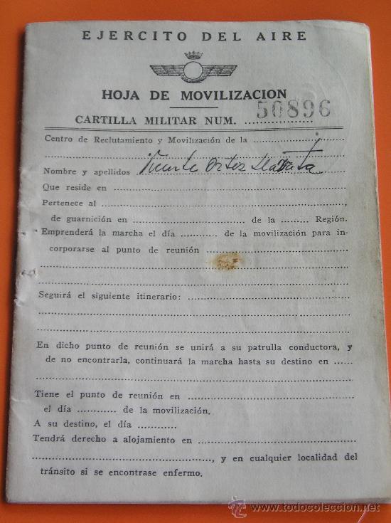 Militaria: **HOJA DE MOVILIZACION DEL  EJERCITO DEL AIRE (A&Ntilde;OS 50)**