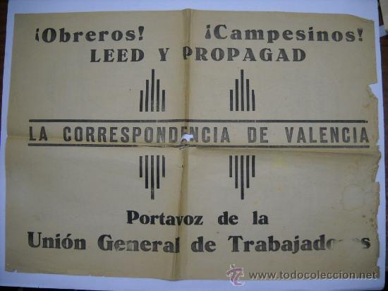 Military Antiques: GUERRA CIVIL.CARTEL PUBLICITARIO DE CORRESPONDENCIA DE VALENCIA PORTAVOZ DE UGT.OBREROS,CAMPESINOS.