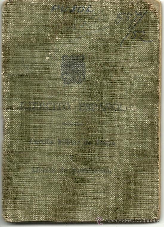 Militaria: S0004 Cartilla Militar del Ejercito Espa&ntilde;ol  de 1952 completa con sellos de movimientos y de licenci