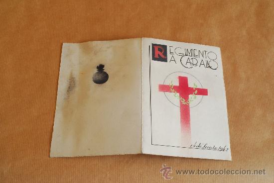 Military Antiques: Tarjeta, Men&uacute; o Felicitaci&oacute;n en blanco. Artiller&iacute;a. Regimiento a Caballo. 1942.