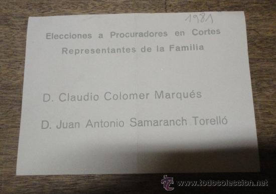 Militaria: Papeleta elecciones, Samaranch - Foto 1