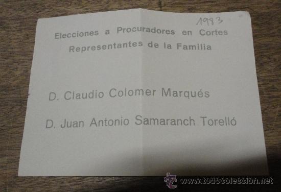 Militaria: Papeleta elecciones, Samaranch - Foto 1