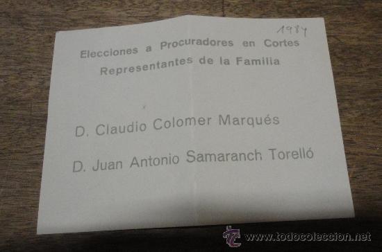 Militaria: Papeleta elecciones, Samaranch - Foto 1