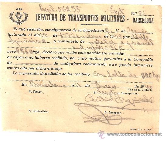 Documento De Transportes Militares De 1940 Val Vendido En Venta
