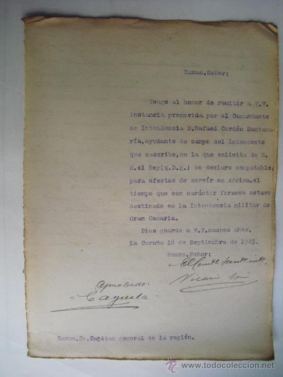 Militaria: 1923 INSTANCIA Y ESCRITO SOLICITANDO COMPUTO TIEMPO SERVICIO EN AFRICA