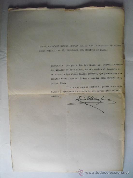 Militaria: 1929 CERTIFICADO  DE MEDICO MILITAR