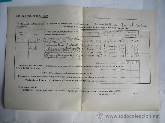 Militaria: 1926 LIQUIDACION DEL TIEMPO SERVIDO EN AFRICA  POR UN COMANDANTE