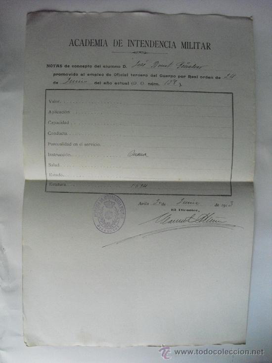Militaria: 1913 NOTAS DE CONCEPTO DE ALUMNO DE ACADEMIA MILITAR