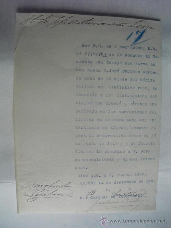 Military Antiques: 1920 GUERRA DE AFRICA COMUNICACION DE CONCESION DE CRUZ DE 1&ordf; CLASE  DEL M. MAR. DISTINTIVO ROJO