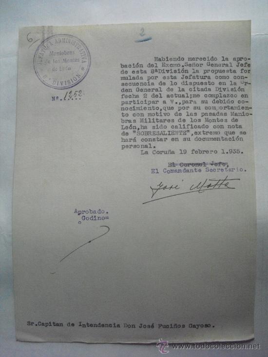 Militaria: COMUNICACION DE COMPORTAMIENTO SOBRESALIENTE EN LAS MANIOBRAS DE LOS MONTES DE LEON DE 1935