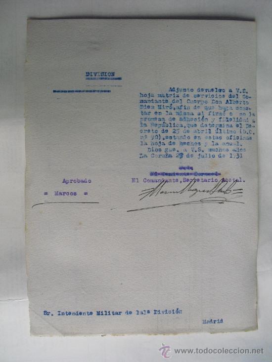 Military Antiques: 1931 ESCRITO PREGUNTANDO SI UN COMANDANTE HIZO PROMESA DE ADHESION Y FIDELIDAD A LA REPUBLICA