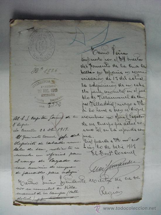 Militaria: 1919 DOS ESCRITOS SOBRE COMPRA DE UN CABALLO SEMENTAL EN VILLAMURIEL DE CAMPOS (VALLADOLID)