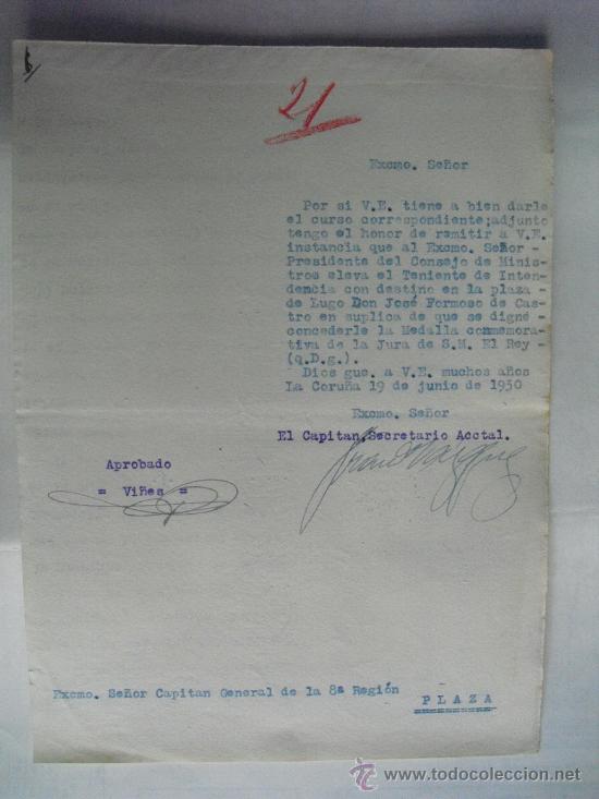 Militaria: 1930 ESCRITO DE REMISION DE INSTANCIA SOLICITANDO CONCESION DE MEDALLA CONMEMORATIVA DE LA JURA .
