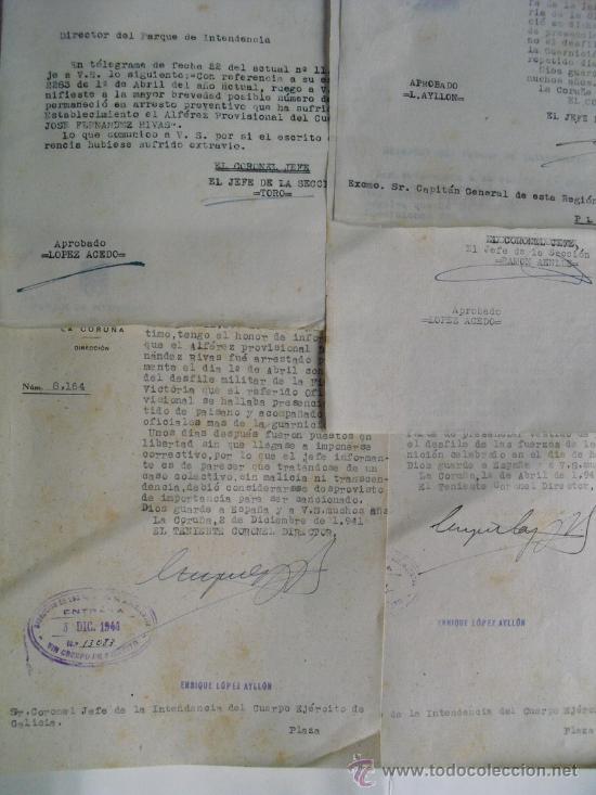 Militaria: 1941 CINCO ESCRITOS SOBRE ARRESTO A ALFEREZ PROVISIONAL
