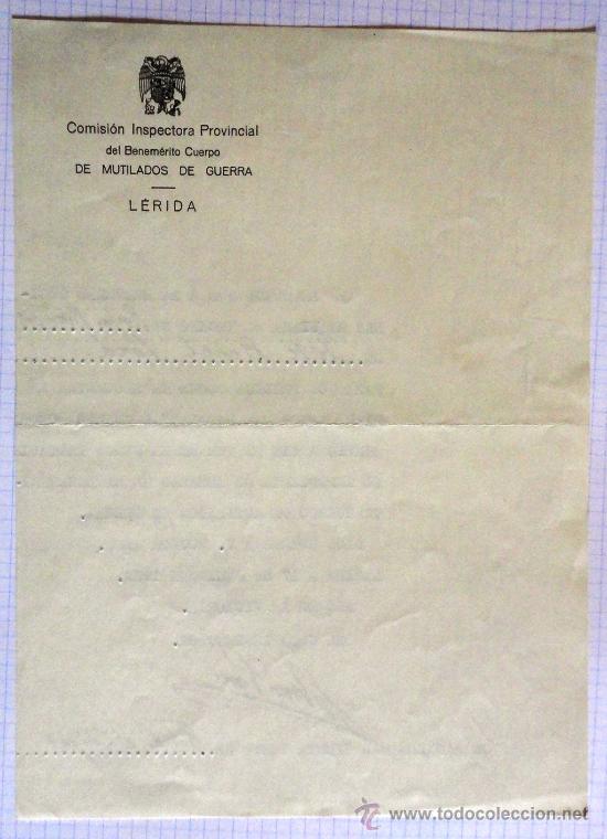 Military Antiques: Documento tama&ntilde;o cuartilla Comisi&oacute;n Inspectora Provincial del Benem&eacute;rito Cuerpo de Mutilados...