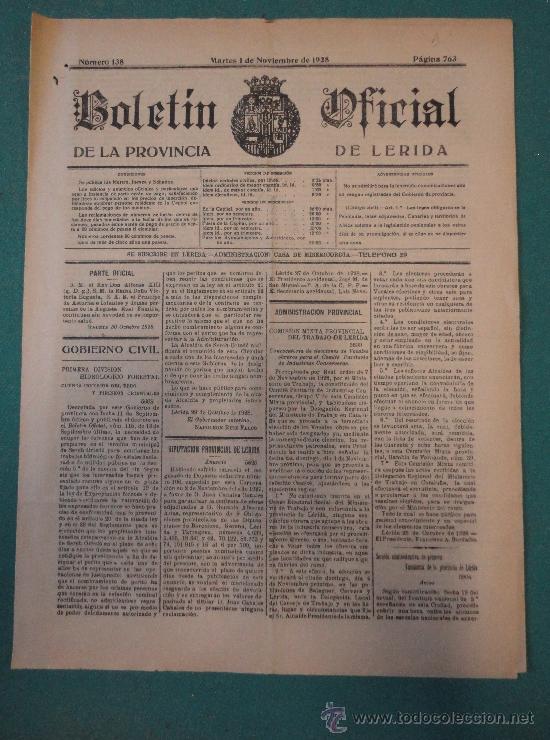 Military Antiques: Bolet&iacute;n Oficial de la Provincia de L&eacute;rida. N&ordm;138. Martes, 1 de Noviembre de 1928.