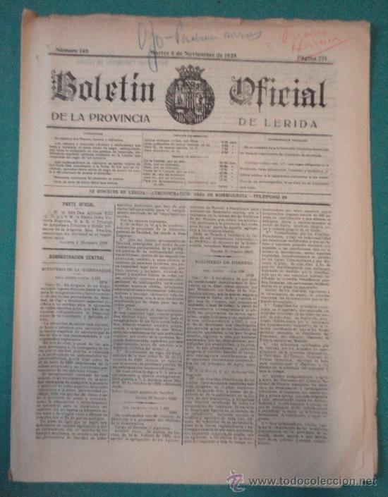 Militaria: Bolet&iacute;n Oficial de la Provincia de L&eacute;rida. N&ordm;140. Martes, 6 de Noviembre de 1928.